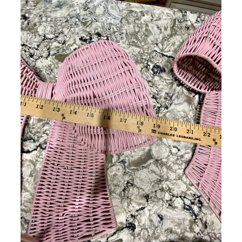 2 Giant Pink Wicker Decorative Wall Bows 19x20
